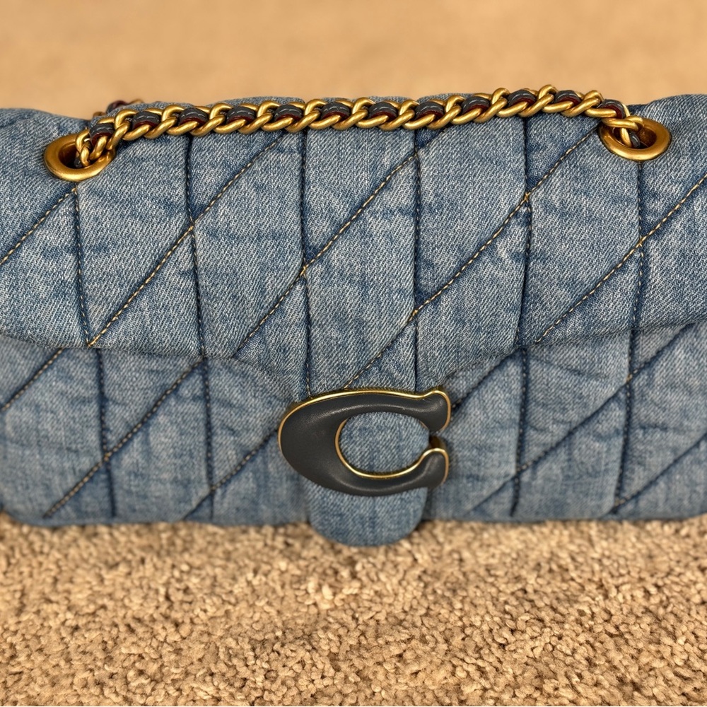Coach Denim Quilted Tabby Shoulder Bag with Gold Chain